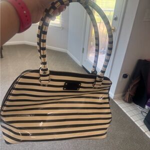 Kate Spade Black and Cream Striped Satchel